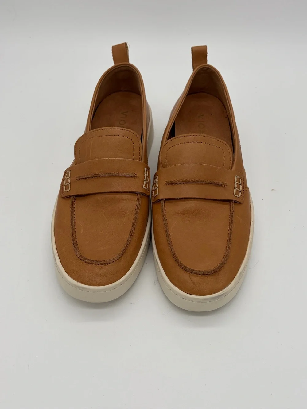 Vionic Tan Leather Penny Loafers with White Sole